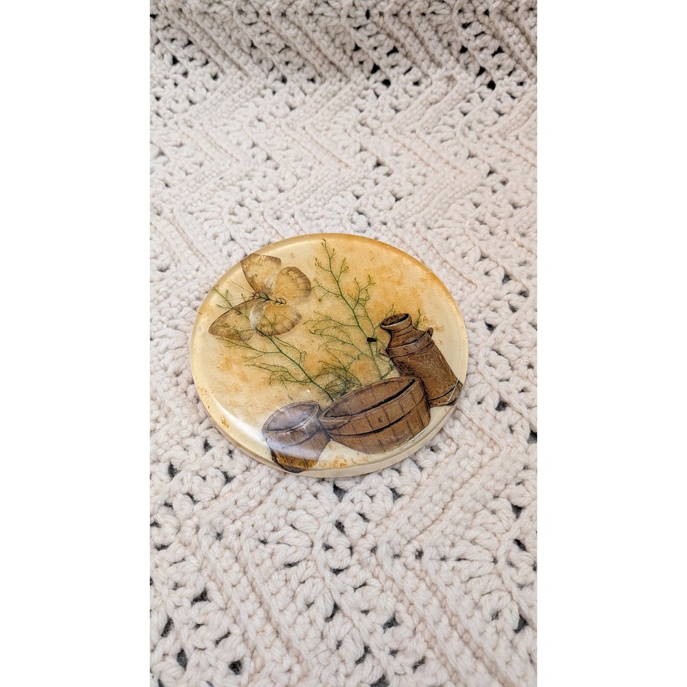 Vintage Resin Trivet Butterfly Country Farm Scene Milk Jug Barrels Cottagecore